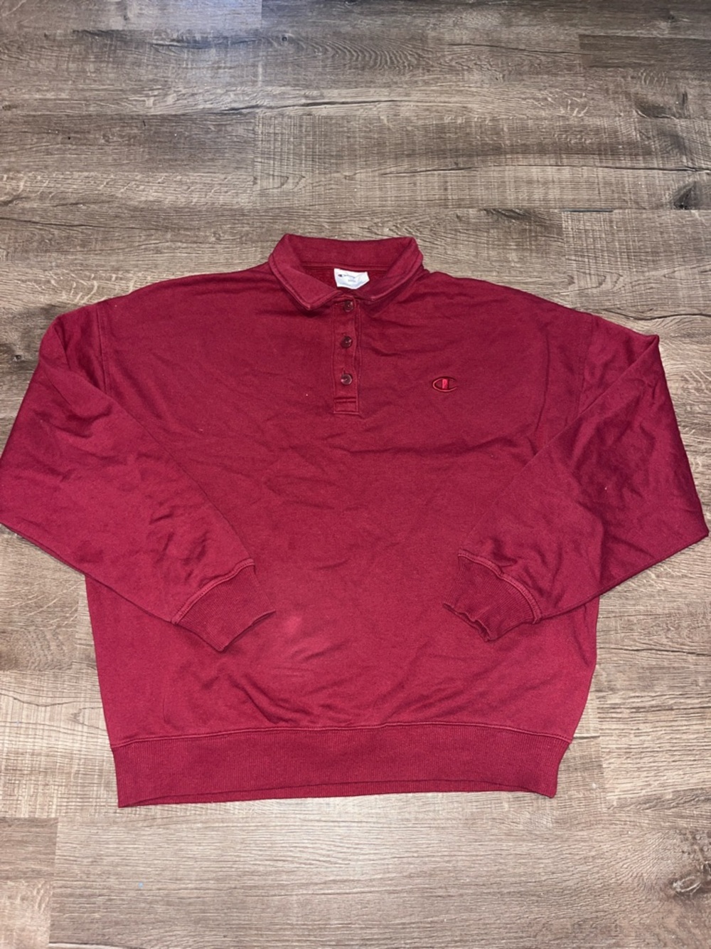 Champion Men's Maroon Long-Sleeve Polo Sweatshirt